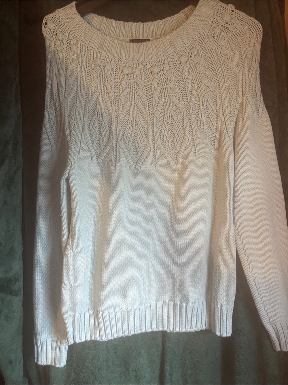 Talbots Cream Cable-Yoke Crewneck Sweater